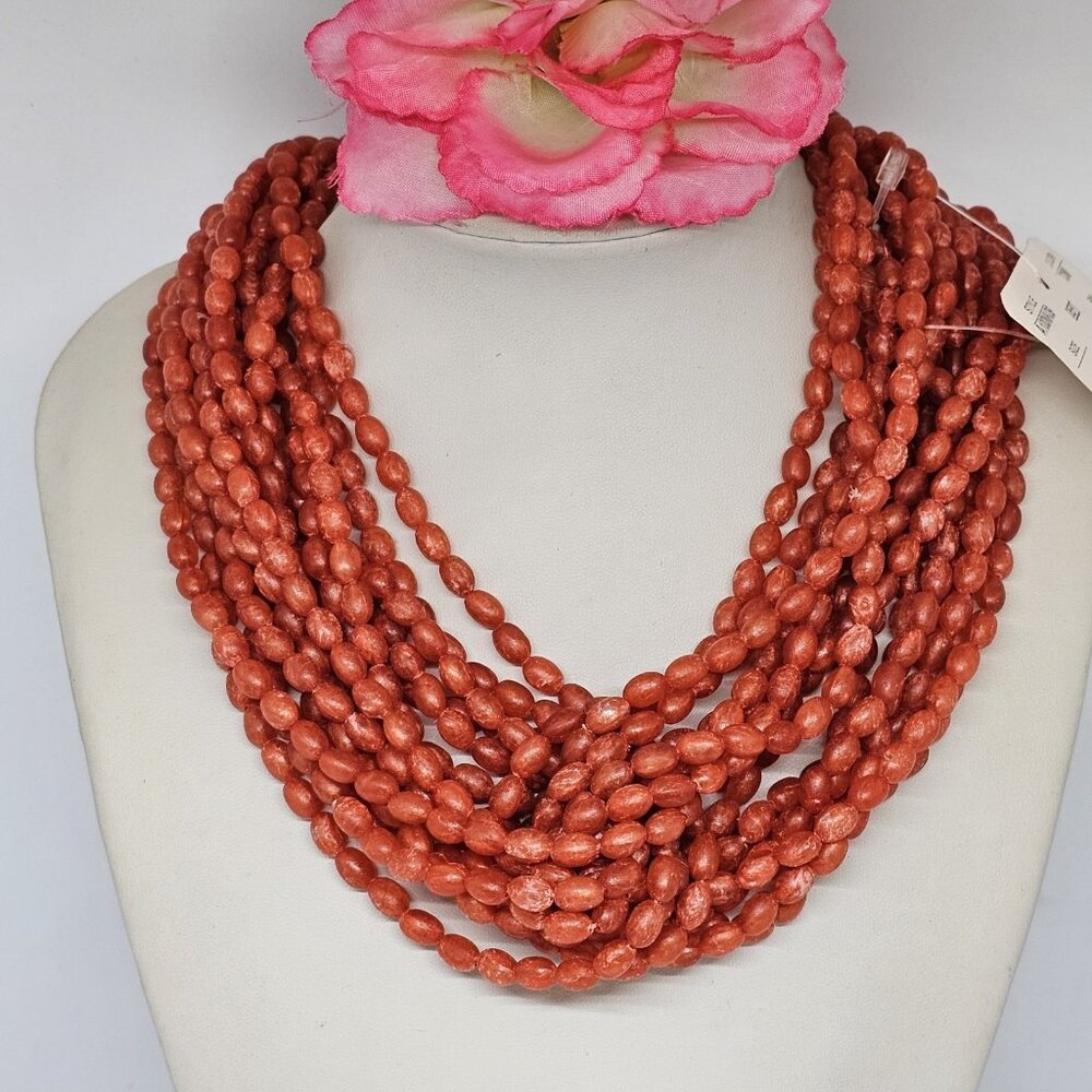 Doncaster Multi-Strand Coral Red Beaded Necklace - Picture 9 of 9